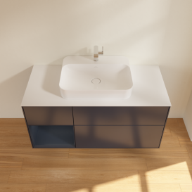 Тумба под раковину Villeroy & Boch Finion 120х50,1 см с подсветкой МДФ темно-синий матовый лак/стекло белое матовое G411HGHG