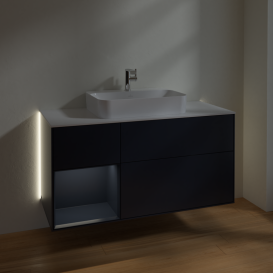 Тумба под раковину Villeroy & Boch Finion 120х50,1 см с подсветкой МДФ темно-синий матовый лак/стекло белое матовое G411HGHG
