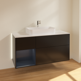 Тумба під раковину Villeroy & Boch Finion 120х50,1 см із підсвічуванням МДФ чорний матовий лак/скло біле матове G411HGPD
