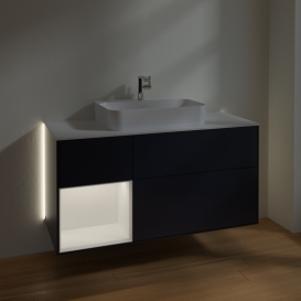 Тумба под раковину Villeroy & Boch Finion 120х50,1 см с подсветкой МДФ темно-синий матовый лак/стекло белое матовое G411MTHG