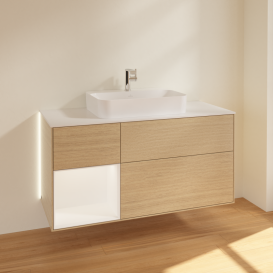 Тумба под раковину Villeroy & Boch Finion 120х50,1 см с подсветкой МДФ шпон дуба/стекло белое матовое G411MTPC