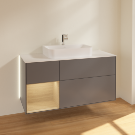 Тумба под раковину Villeroy & Boch Finion 120х50,1 см с подсветкой МДФ антрацит матовый лак/стекло белое матовое G411PCGK