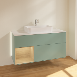 Тумба под раковину Villeroy & Boch Finion 120х50,1 см с подсветкой МДФ оливковый матовый лак/стекло белое матовое G411PCGM
