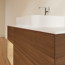 Тумба під раковину Villeroy & Boch Finion 120х50,1 см із підсвічуванням МДФ шпон волоського горіха/скло біле матове G411PCGN