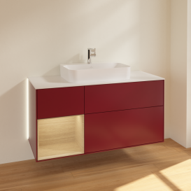 Тумба под раковину Villeroy & Boch Finion 120х50,1 см с подсветкой МДФ пион матовый лак/стекло белое матовое G411PCHB