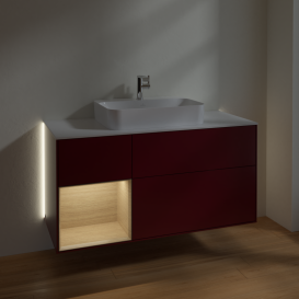 Тумба под раковину Villeroy & Boch Finion 120х50,1 см с подсветкой МДФ пион матовый лак/стекло белое матовое G411PCHB