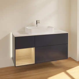Тумба под раковину Villeroy & Boch Finion 120х50,1 см с подсветкой МДФ темно-синий матовый лак/стекло белое матовое G411PCHG