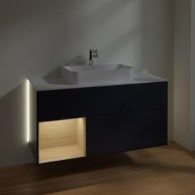 Тумба под раковину Villeroy & Boch Finion 120х50,1 см с подсветкой МДФ темно-синий матовый лак/стекло белое матовое G411PCHG