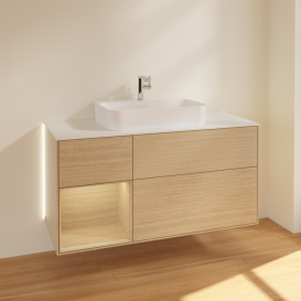 Тумба под раковину Villeroy & Boch Finion 120х50,1 см с подсветкой МДФ шпон дуба/стекло белое матовое G411PCPC