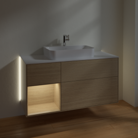 Тумба под раковину Villeroy & Boch Finion 120х50,1 см с подсветкой МДФ шпон дуба/стекло белое матовое G411PCPC