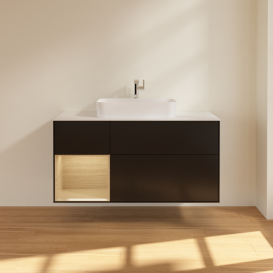 Тумба под раковину Villeroy & Boch Finion 120х50,1 см с подсветкой МДФ черный матовый лак/стекло белое матовое G411PCPD