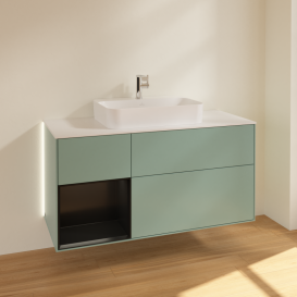 Тумба под раковину Villeroy & Boch Finion 120х50,1 см с подсветкой МДФ оливковый матовый лак/стекло белое матовое G411PDGM