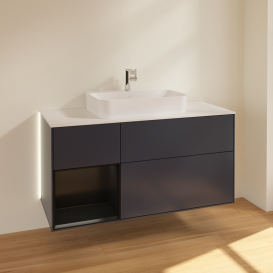 Тумба под раковину Villeroy & Boch Finion 120х50,1 см с подсветкой МДФ темно-синий матовый лак/стекло белое матовое G411PDHG