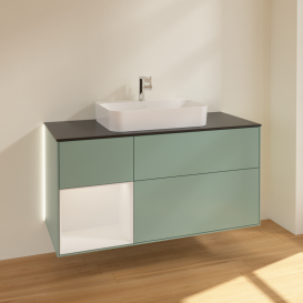 Тумба под раковину Villeroy & Boch Finion 120х50,1 см с подсветкой МДФ оливковый матовый лак/стекло черное матовое G412GFGM