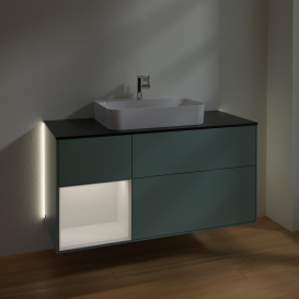 Тумба под раковину Villeroy & Boch Finion 120х50,1 см с подсветкой МДФ оливковый матовый лак/стекло черное матовое G412GFGM