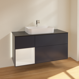 Тумба под раковину Villeroy & Boch Finion 120х50,1 см с подсветкой МДФ темно-синий матовый лак/стекло черное матовое G412GFHG