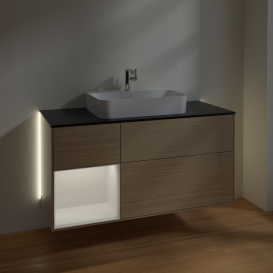 Тумба под раковину Villeroy & Boch Finion 120х50,1 см с подсветкой МДФ шпон дуба/стекло черное матовое G412GFPC