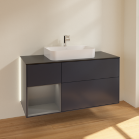 Тумба под раковину Villeroy & Boch Finion 120х50,1 см с подсветкой МДФ антрацит матовый лак/стекло черное матовое G412GKHG