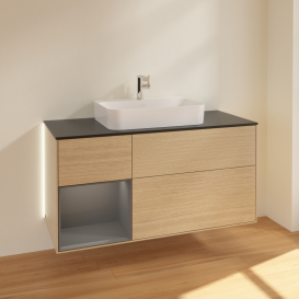 Тумба под раковину Villeroy & Boch Finion 120х50,1 см с подсветкой МДФ шпон дуба/стекло черное матовое G412GKPC