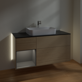 Тумба под раковину Villeroy & Boch Finion 120х50,1 см с подсветкой МДФ шпон дуба/стекло черное матовое G412GKPC