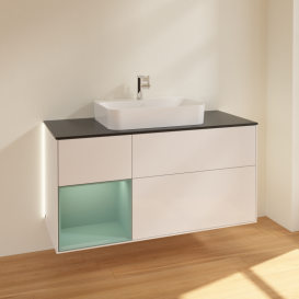 Тумба под раковину Villeroy & Boch Finion 120х50,1 см с подсветкой МДФ глянцевый белый лак/стекло черное матовое G412GMGF