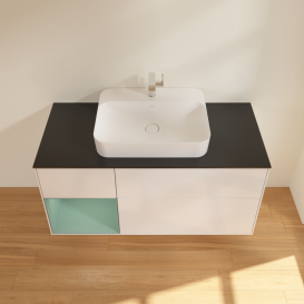 Тумба под раковину Villeroy & Boch Finion 120х50,1 см с подсветкой МДФ глянцевый белый лак/стекло черное матовое G412GMGF