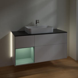 Тумба под раковину Villeroy & Boch Finion 120х50,1 см с подсветкой МДФ глянцевый белый лак/стекло черное матовое G412GMGF