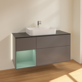 Тумба под раковину Villeroy & Boch Finion 120х50,1 см с подсветкой МДФ антрацит матовый лак/стекло черное матовое G412GMGK