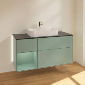 Тумба под раковину Villeroy & Boch Finion 120х50,1 см с подсветкой МДФ оливковый матовый лак/стекло черное матовое G412GMGM