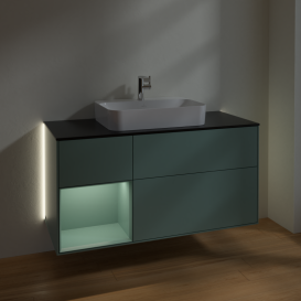 Тумба под раковину Villeroy & Boch Finion 120х50,1 см с подсветкой МДФ оливковый матовый лак/стекло черное матовое G412GMGM