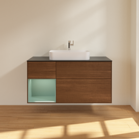 Тумба под раковину Villeroy & Boch Finion 120х50,1 см с подсветкой МДФ шпон грецкого ореха/стекло черное матовое G412GMGN