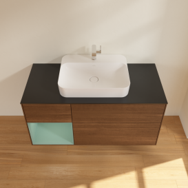 Тумба под раковину Villeroy & Boch Finion 120х50,1 см с подсветкой МДФ шпон грецкого ореха/стекло черное матовое G412GMGN