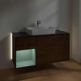 Тумба под раковину Villeroy & Boch Finion 120х50,1 см с подсветкой МДФ шпон грецкого ореха/стекло черное матовое G412GMGN