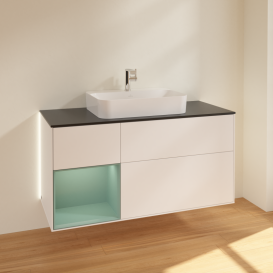 Тумба под раковину Villeroy & Boch Finion 120х50,1 см с подсветкой МДФ белый матовый лак/стекло черное матовое G412GMMT