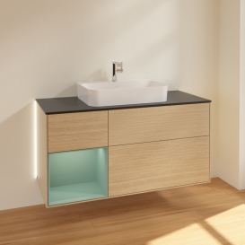 Тумба под раковину Villeroy & Boch Finion 120х50,1 см с подсветкой МДФ шпон дуба/стекло черное матовое G412GMPC