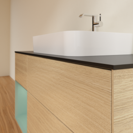 Тумба под раковину Villeroy & Boch Finion 120х50,1 см с подсветкой МДФ шпон дуба/стекло черное матовое G412GMPC