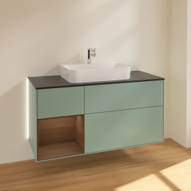 Тумба під раковину Villeroy & Boch Finion 120х50,1 см із підсвічуванням МДФ оливковий матовий лак/скло чорне матове G412GNGM