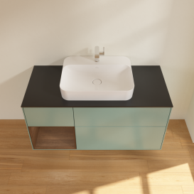 Тумба під раковину Villeroy & Boch Finion 120х50,1 см із підсвічуванням МДФ оливковий матовий лак/скло чорне матове G412GNGM