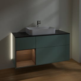 Тумба під раковину Villeroy & Boch Finion 120х50,1 см із підсвічуванням МДФ оливковий матовий лак/скло чорне матове G412GNGM