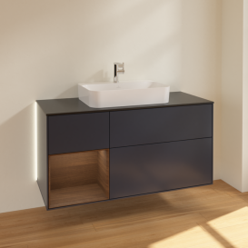 Тумба под раковину Villeroy & Boch Finion 120х50,1 см с подсветкой МДФ темно-синий матовый лак/стекло черное матовое G412GNHG