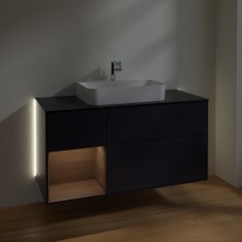 Тумба под раковину Villeroy & Boch Finion 120х50,1 см с подсветкой МДФ темно-синий матовый лак/стекло черное матовое G412GNHG