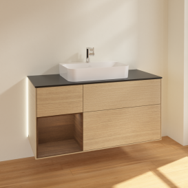 Тумба под раковину Villeroy & Boch Finion 120х50,1 см с подсветкой МДФ шпон дуба/стекло черное матовое G412GNPC