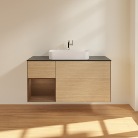 Тумба под раковину Villeroy & Boch Finion 120х50,1 см с подсветкой МДФ шпон дуба/стекло черное матовое G412GNPC