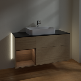 Тумба под раковину Villeroy & Boch Finion 120х50,1 см с подсветкой МДФ шпон дуба/стекло черное матовое G412GNPC