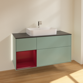 Тумба под раковину Villeroy & Boch Finion 120х50,1 см с подсветкой МДФ оливковый матовый лак/стекло черное матовое G412HBGM