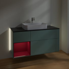 Тумба под раковину Villeroy & Boch Finion 120х50,1 см с подсветкой МДФ оливковый матовый лак/стекло черное матовое G412HBGM