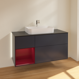Тумба под раковину Villeroy & Boch Finion 120х50,1 см с подсветкой МДФ темно-синий матовый лак/стекло черное матовое G412HBHG