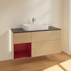 Тумба под раковину Villeroy & Boch Finion 120х50,1 см с подсветкой МДФ шпон дуба/стекло черное матовое G412HBPC