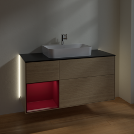 Тумба под раковину Villeroy & Boch Finion 120х50,1 см с подсветкой МДФ шпон дуба/стекло черное матовое G412HBPC