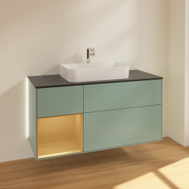 Тумба под раковину Villeroy & Boch Finion 120х50,1 см с подсветкой МДФ оливковый матовый лак/стекло черное матовое G412HFGM